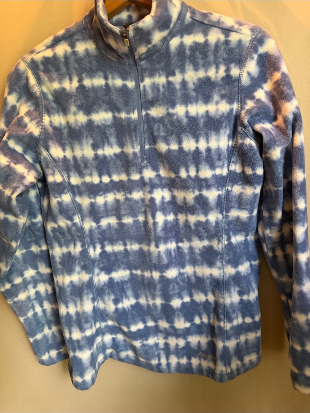 Eddie Bauer Blue and White Tie-Dye Teddy Fleece Quarter-Zip Jacket
